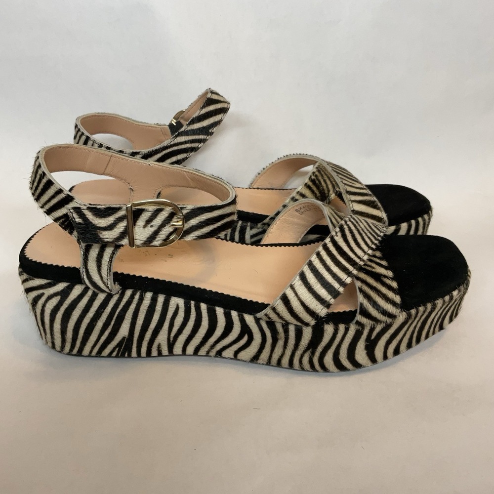 New J.Crew Zebra Calf Hair Wedge Sandals Platform Ankle Strap Womens 7 Open Toe